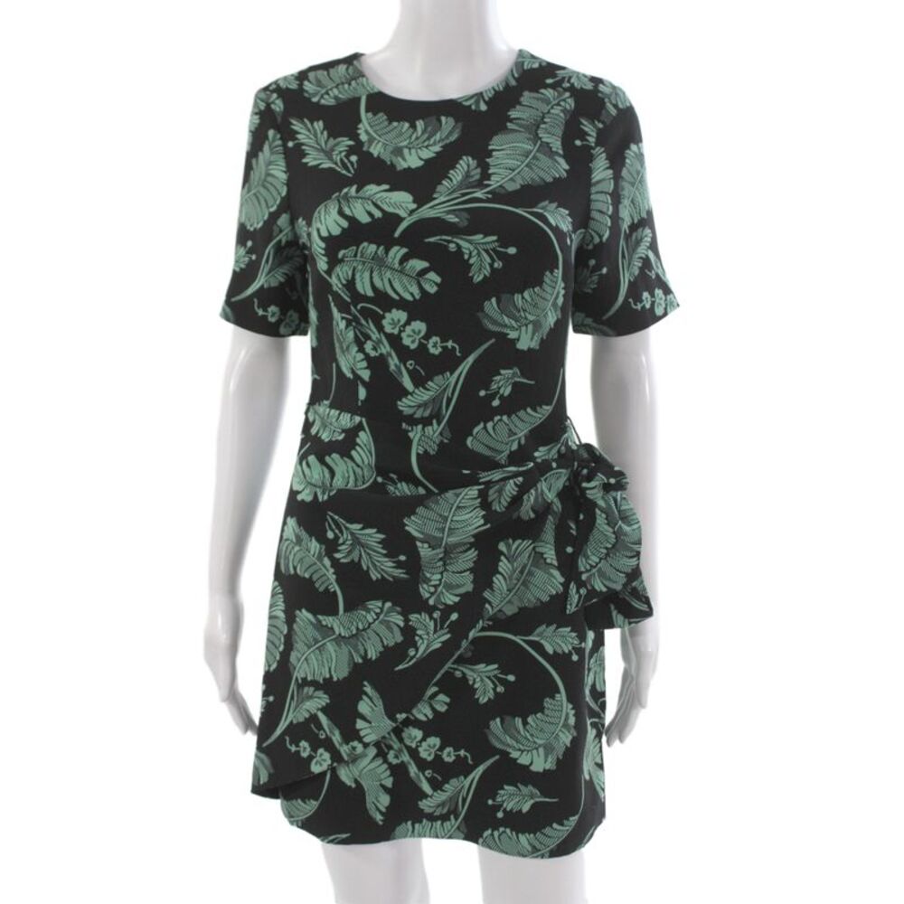 Cinq A Sept Women Wrap Dress Black Tropical Floral Short Sleeve Size 0
